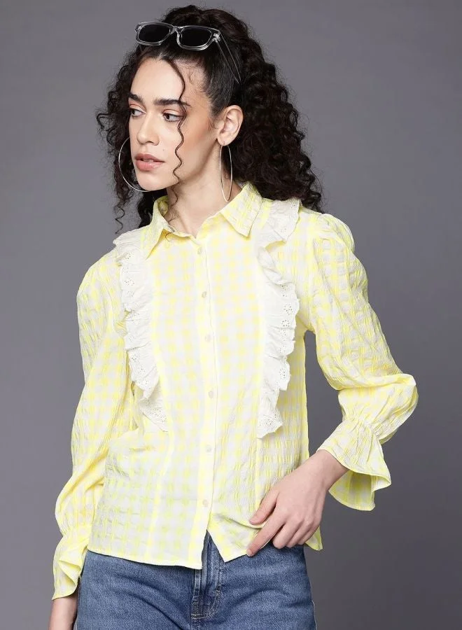 مرفوعة Women Regular Fit Textured Shirt Collar Long Sleeve Long Shirt