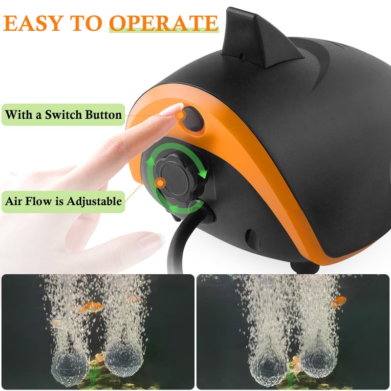 HITOP 4W 110GPH Powerful Aquarium Air Pump: Quiet 2-outlets Aquarium Aerator, Adjustable Fish Tank Air Pump with Accessories, for 20-200 Gallon Tank - Image 3