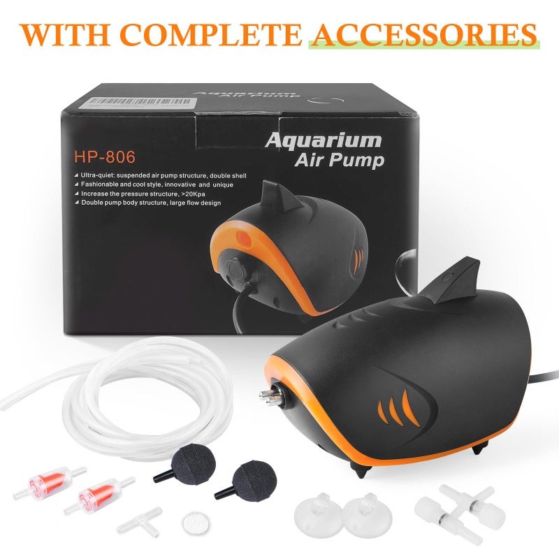 HITOP 4W 110GPH Powerful Aquarium Air Pump: Quiet 2-outlets Aquarium Aerator, Adjustable Fish Tank Air Pump with Accessories, for 20-200 Gallon Tank - Image 5