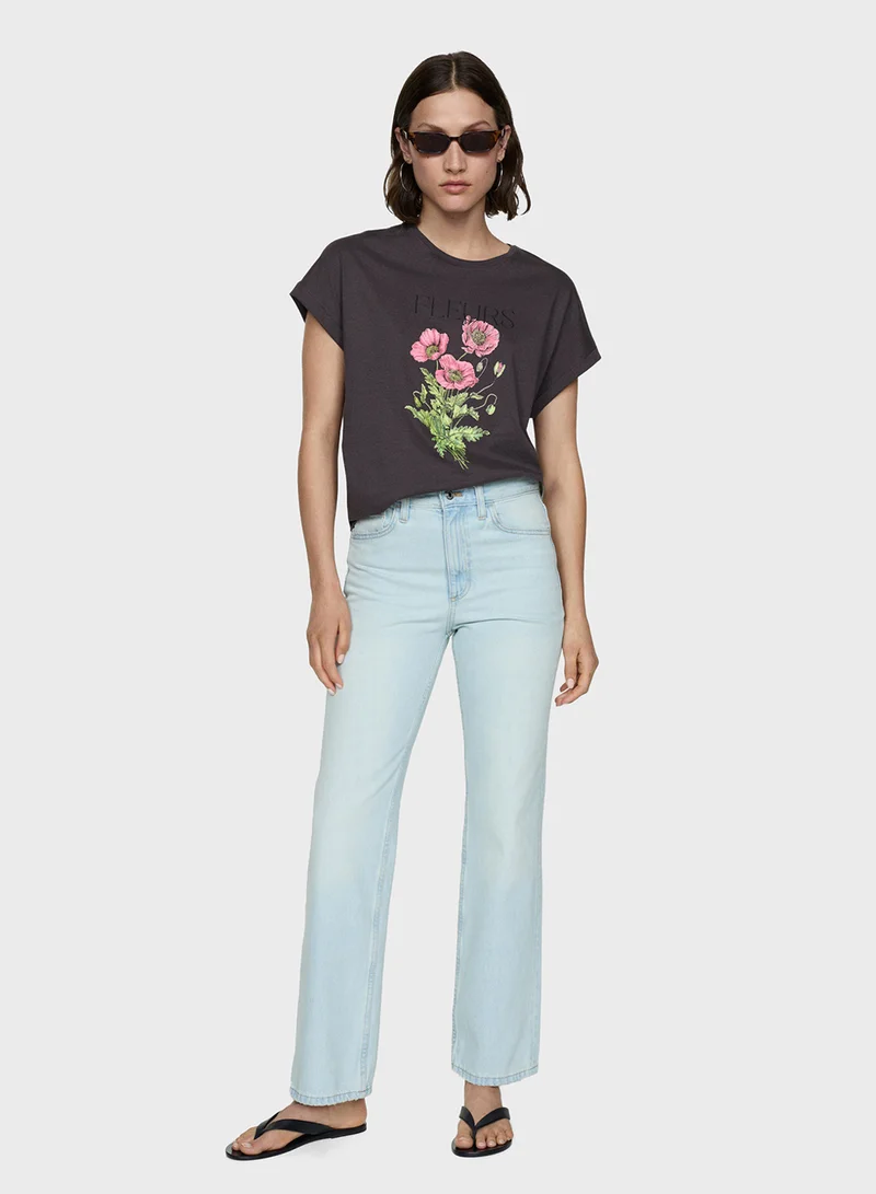 MANGO Printed Crew Neck T-Shirt