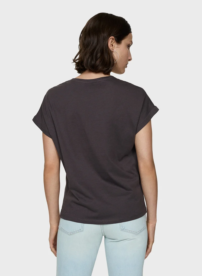 MANGO Printed Crew Neck T-Shirt