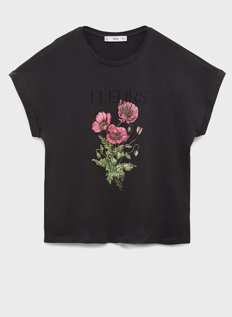 MANGO Printed Crew Neck T-Shirt