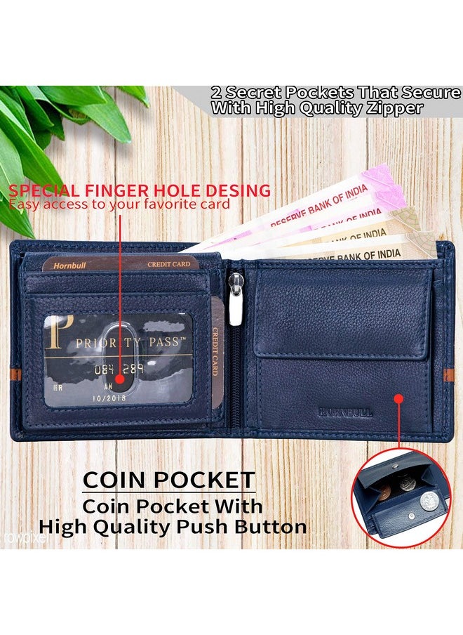 HORNBULL HORNBULL Denial Navy Mens Leather Wallet | Leather Wallet for Mens & Valentine Gift Hamper | Branded Mens Wallet  - Image 5
