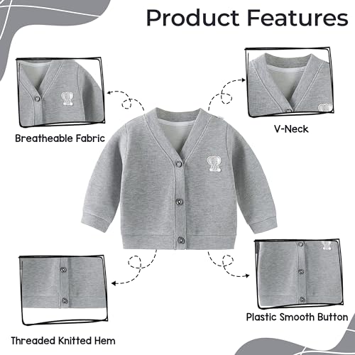 BEMBIKA Woollen Knitted Full Sleeve Sweater for Kids Cardigan Winter Wear Front Button V-Neck Shape Sweater for Baby Boys and Girls (Grey) 12Months-18Months - Image 4