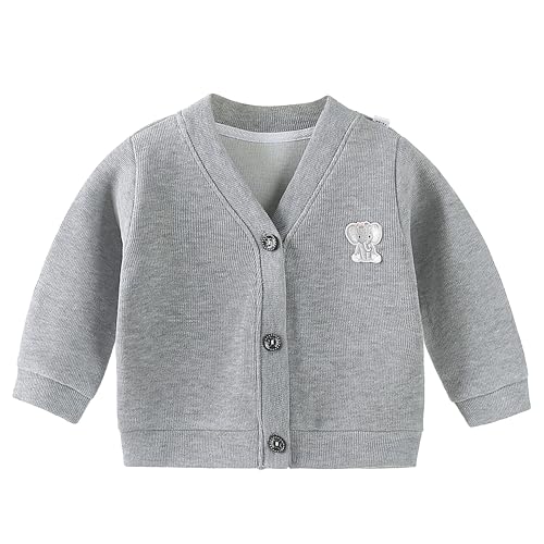 BEMBIKA Woollen Knitted Full Sleeve Sweater for Kids Cardigan Winter Wear Front Button V-Neck Shape Sweater for Baby Boys and Girls (Grey) 12Months-18Months - Image 1