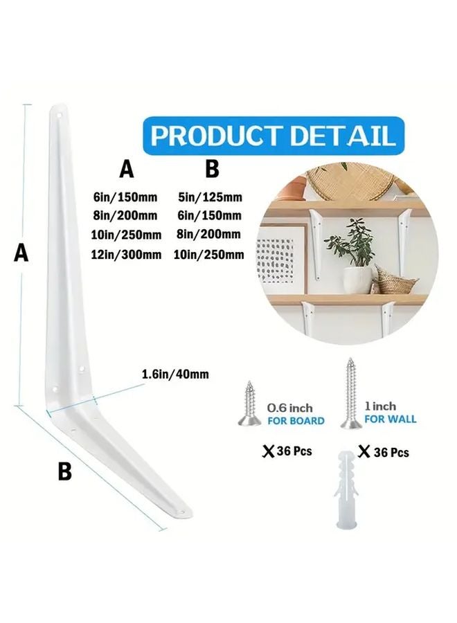 12 Pack 6x5 Inch L Shaped Metal Shelf Brackets For Bookshelf Garden Board Installation White - Image 4