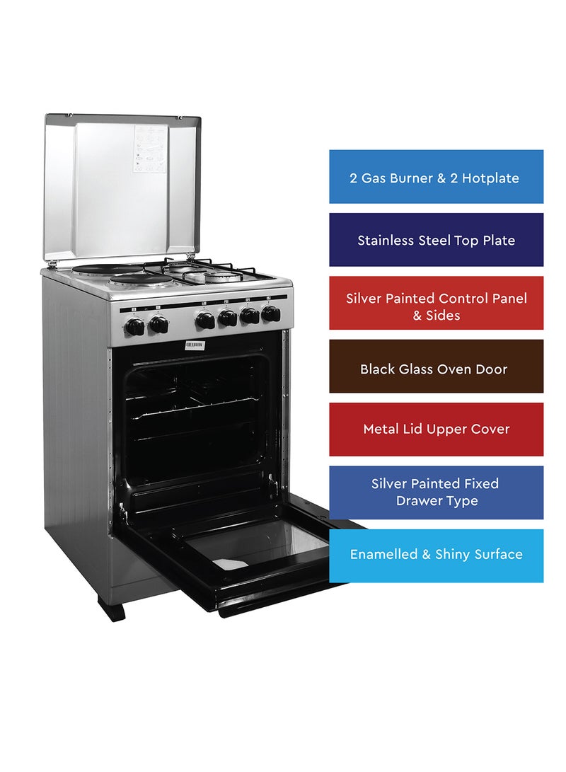 Nobel 50 x 50 Electric & Gas Cooker, 2 Gas Burner, 2 Hot Plate, Electric Grill & Electric Oven, 6 Knob Control, Manual Ignition, Stainless Steel Lid, Inner Light, 49.8 x 54.7 x 86 cm, Silver, Made In Turkey NGC5200S Silver - Image 3
