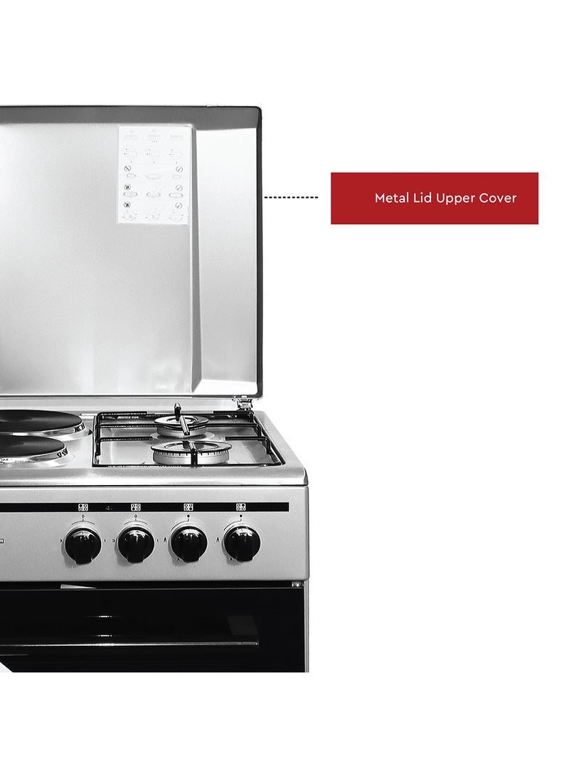Nobel 50 x 50 Electric & Gas Cooker, 2 Gas Burner, 2 Hot Plate, Electric Grill & Electric Oven, 6 Knob Control, Manual Ignition, Stainless Steel Lid, Inner Light, 49.8 x 54.7 x 86 cm, Silver, Made In Turkey NGC5200S Silver - Image 5