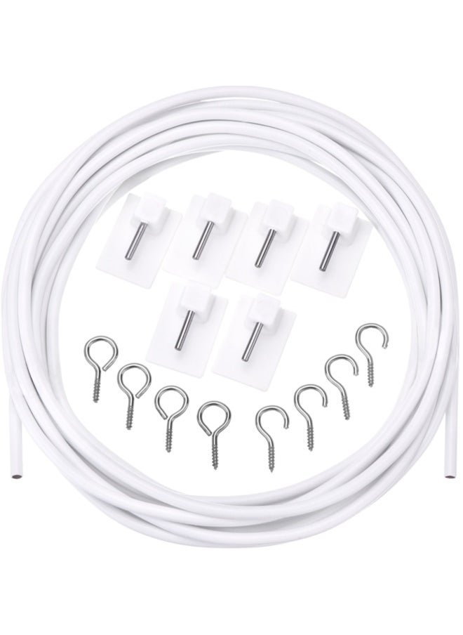 3 Meter Curtain Wire With 6 Pack Self-Adhesive Hooks 4 Pairs Of Hooks And Eyes For Net Curtain Rods