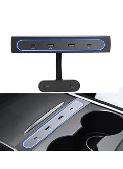 KASTWAVE for Tesla Model Y / 3 Docking Station 4 in 1 USB LED Hub, Compatible Docking ​Station ​of Center Console HUB Adapter Multiport Cable Extension Accessories