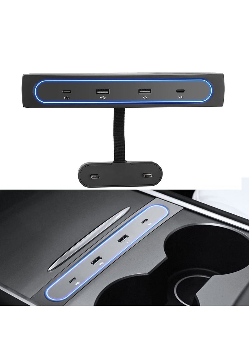 KASTWAVE - KASTWAVE for Tesla Model Y / 3 Docking Station 4 in 1 USB LED Hub, Compatible Docking ​Station ​of Center Console HUB Adapter Multiport Cable Extension Accessories - Image 1