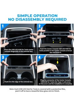 KASTWAVE KASTWAVE for Tesla Model Y / 3 Docking Station 4 in 1 USB LED Hub, Compatible Docking ​Station ​of Center Console HUB Adapter Multiport Cable Extension Accessories  - Image 4