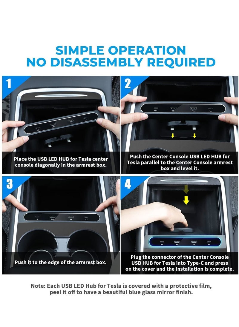 KASTWAVE - KASTWAVE for Tesla Model Y / 3 Docking Station 4 in 1 USB LED Hub, Compatible Docking ​Station ​of Center Console HUB Adapter Multiport Cable Extension Accessories - Image 1