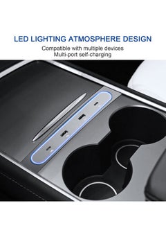 KASTWAVE KASTWAVE for Tesla Model Y / 3 Docking Station 4 in 1 USB LED Hub, Compatible Docking ​Station ​of Center Console HUB Adapter Multiport Cable Extension Accessories  - Image 2