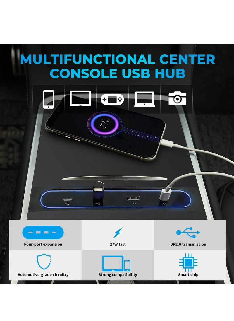KASTWAVE - KASTWAVE for Tesla Model Y / 3 Docking Station 4 in 1 USB LED Hub, Compatible Docking ​Station ​of Center Console HUB Adapter Multiport Cable Extension Accessories - Image 1