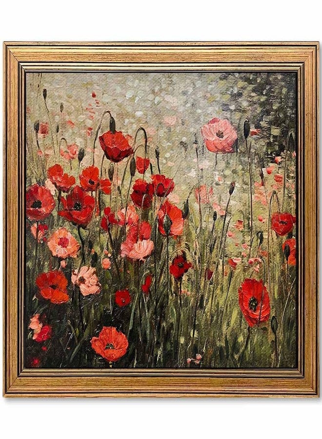 Yeechine Vintage Wall Art Red Flower Painting, Framed Wall Art, Farmhouse Bedroom Kitchen Wall Art Decor (Flowers, 12''x16'') - Image 1