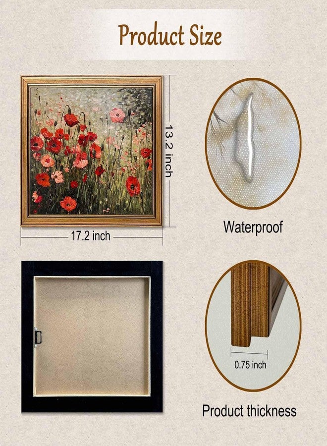 Yeechine Vintage Wall Art Red Flower Painting, Framed Wall Art, Farmhouse Bedroom Kitchen Wall Art Decor (Flowers, 12''x16'') - Image 2