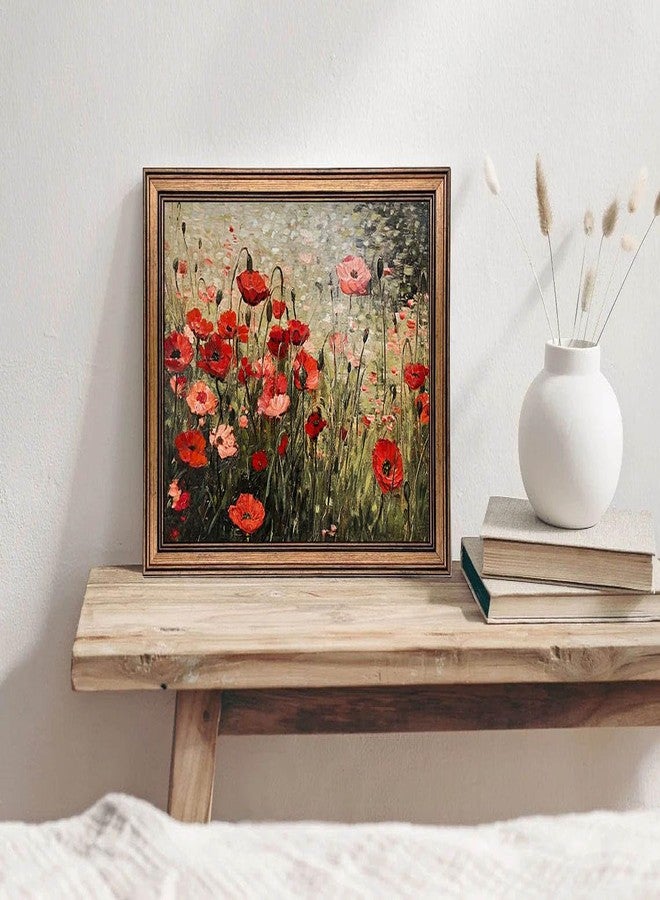 Yeechine Vintage Wall Art Red Flower Painting, Framed Wall Art, Farmhouse Bedroom Kitchen Wall Art Decor (Flowers, 12''x16'') - Image 3