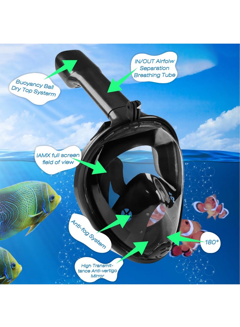 نكومي قناع غطس كامل الوجه، قناع غطس بانورامي قابل للطي بزاوية 180 درجة مزود بحامل كاميرا، آمن للتنفس، مانع للتسرب ومضاد للضباب، معدات غطس مثالية للبالغين والأطفال (S/M) - Image 2