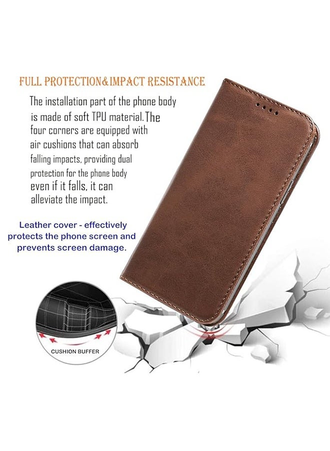 Case for Apple iPhone 17 Air, PU Leather Wrist Strap Wallet Case Card Holder Shockproof Flip Cover, Dual-side Magnetic Buckle Phone Case - Brown - Image 4