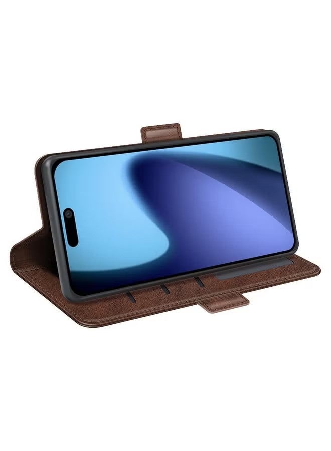 Case for Apple iPhone 17 Air, PU Leather Wrist Strap Wallet Case Card Holder Shockproof Flip Cover, Dual-side Magnetic Buckle Phone Case - Brown - Image 5