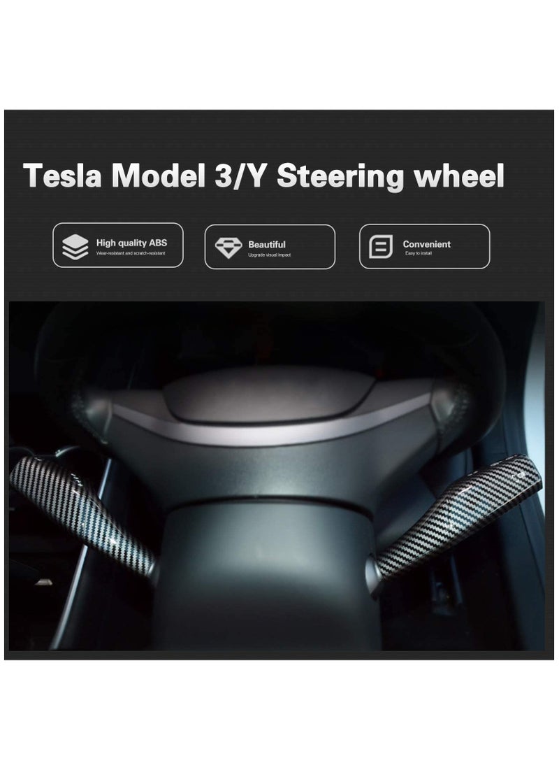 KASTWAVE Steering Lever Cover for Tesla Model 3 Model Y, KASTWAVE Carbon Fiber Steering Lever Cover, Gear Shift Cover Accessories Gear Lever Decorative Cover for Tesla Car (Black) - Image 4