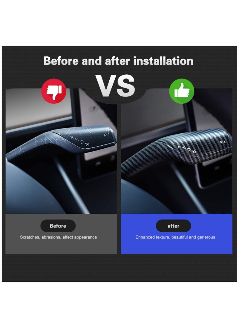 KASTWAVE Steering Lever Cover for Tesla Model 3 Model Y, KASTWAVE Carbon Fiber Steering Lever Cover, Gear Shift Cover Accessories Gear Lever Decorative Cover for Tesla Car (Black) - Image 3