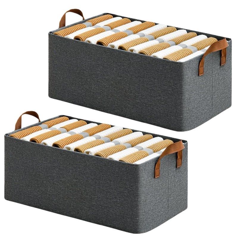 Gladnes Gladnes 2Pcs Wardrobe Organizer for Clothes with Metal Frame Rectangle Storage Baskets for Clothing Fabric Storage Box with Handles Shelf Basket for Storage Clothes Pants Jeans Sweater Grey - Image 1