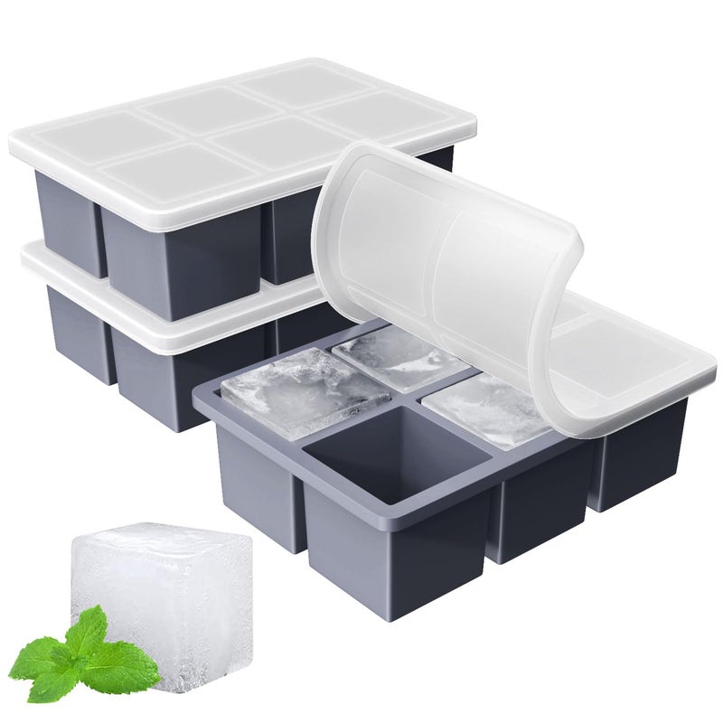 Large Ice Cube Tray for Whiskey FDDBI Big Square Ice Cube Maker for Cocktail 3Pack Silicone Old Fashioned Ice Cube Trays 2inch Huge Cubed Ice Trays for Whisky