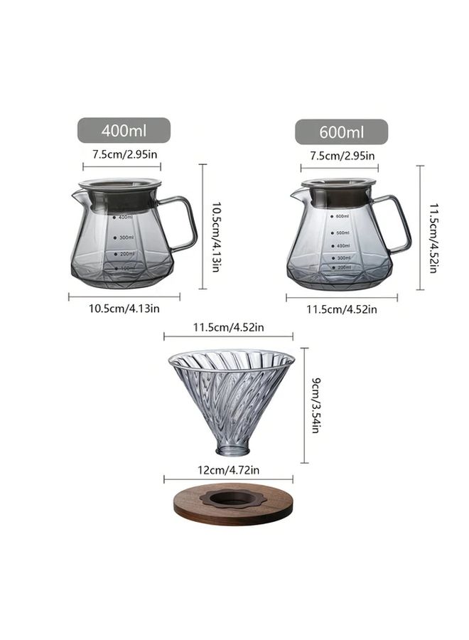 400ml Pour Over Coffee Maker Dripper Set Glass Hand Drip Pot Portable Funnel Home Office - Image 3