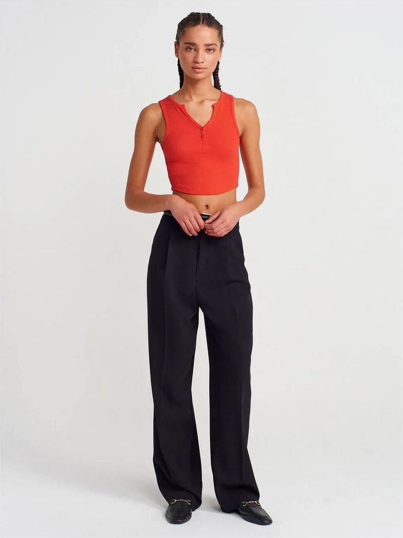 DILVIN Women's Ribbed Crop Blouse With Buttons - Image 4