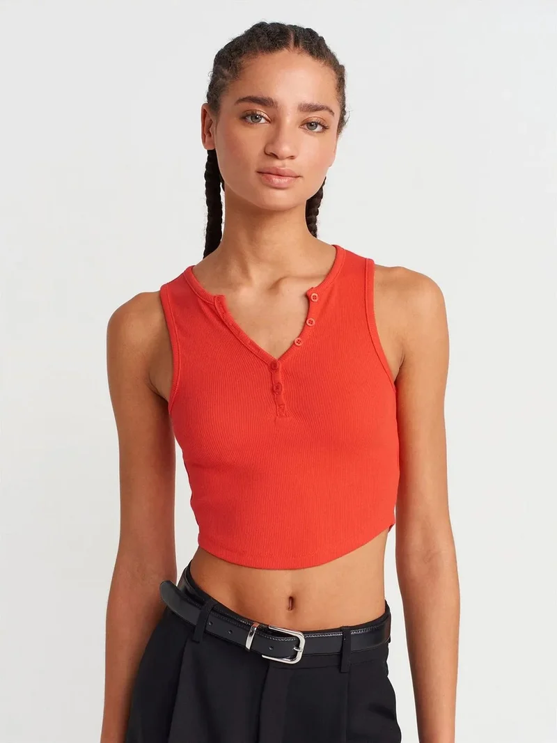 ديلفين Dilvin Women's Ribbed Crop Blouse With Buttons
