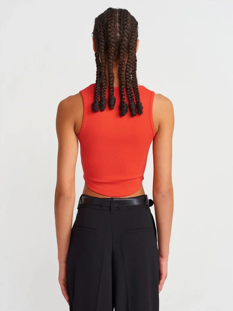 ديلفين Dilvin Women's Ribbed Crop Blouse With Buttons
