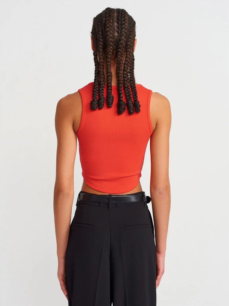 DILVIN Women's Ribbed Crop Blouse With Buttons - Image 2
