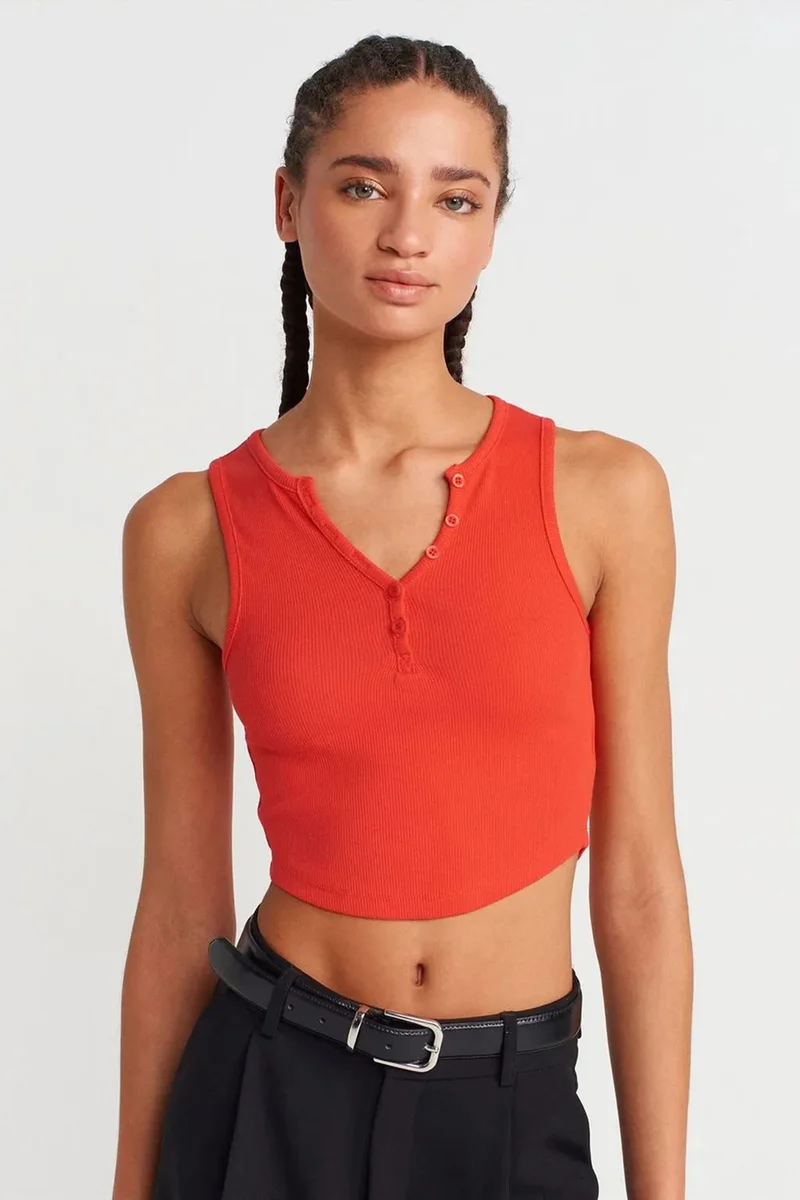 DILVIN Women's Ribbed Crop Blouse With Buttons