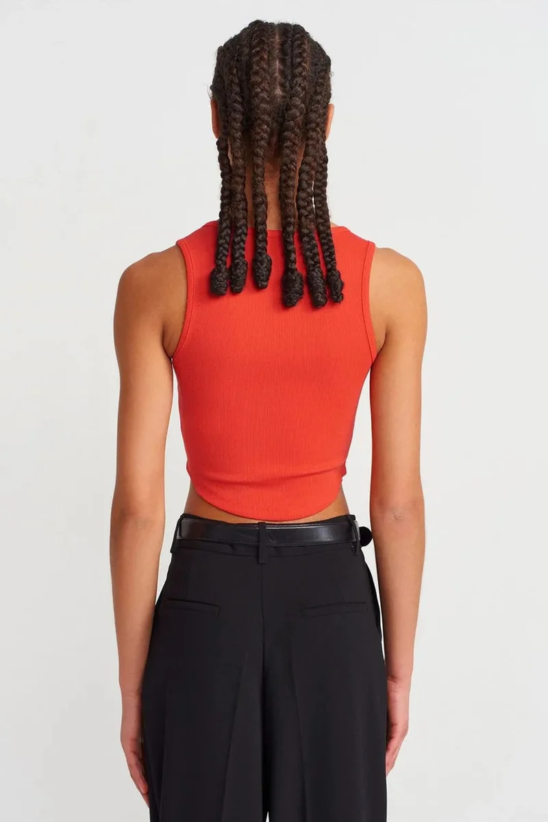 Dilvin Brick Red DILVIN Women's Ribbed Crop Blouse With Buttons for Women | Best Price UAE