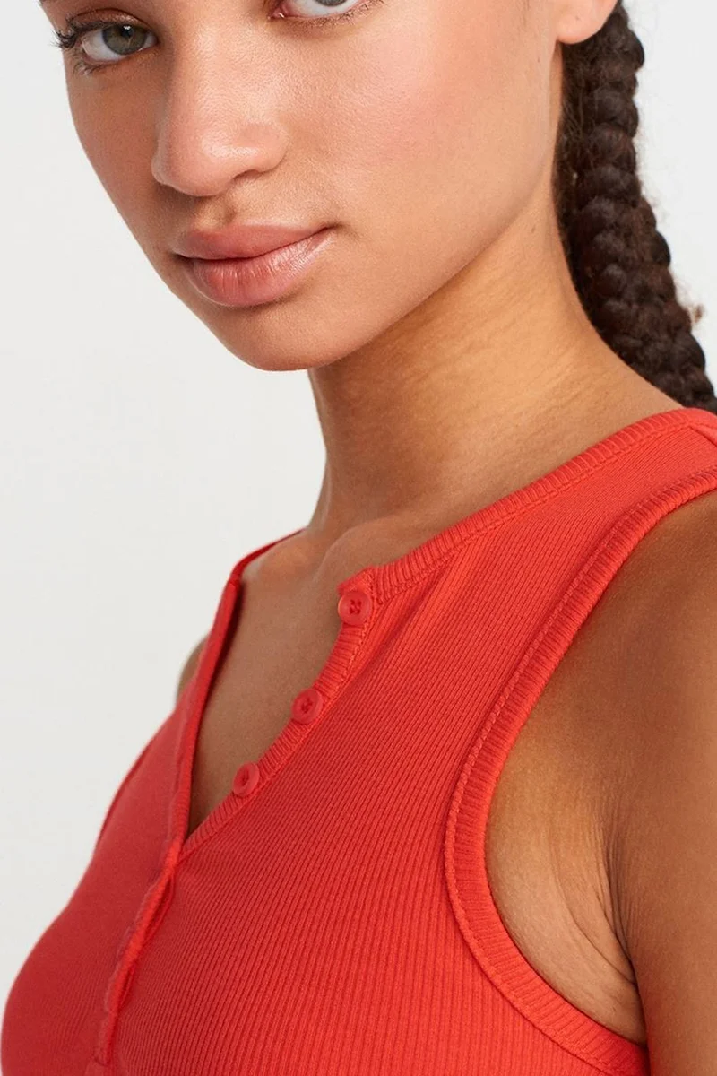 Dilvin Brick Red DILVIN Women's Ribbed Crop Blouse With Buttons for Women | Best Price UAE