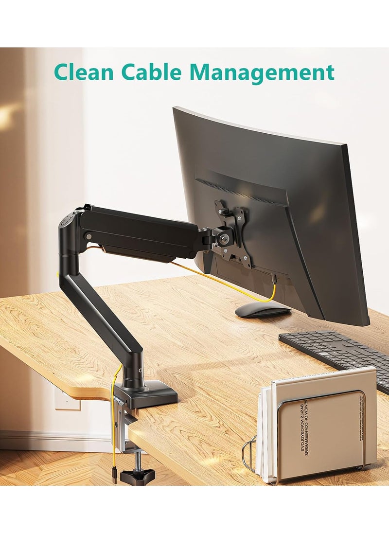 بيوينتي - Single Monitor Mount, Gas Spring Monitor Arm for 17-34 inch Screens, Adjustable Computer Monitors Stand, with Clamp and Grommet Base, Black - Image 1