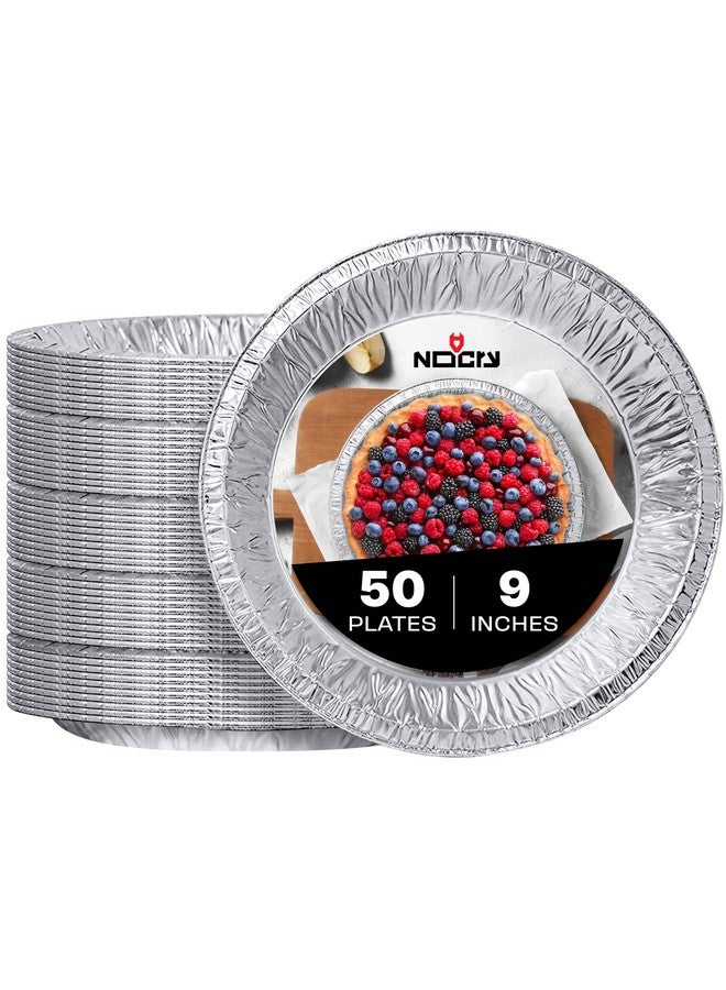 NoCry Premium Disposable Pie Pans (50 Pack) - 9 Inch Foil Aluminum Tins with Full Curl Lip for Baking Delicious Tarts or Crispy Pastry Crusts - Lightweight Yet Sturdy - Even Heat Distribution - Image 1