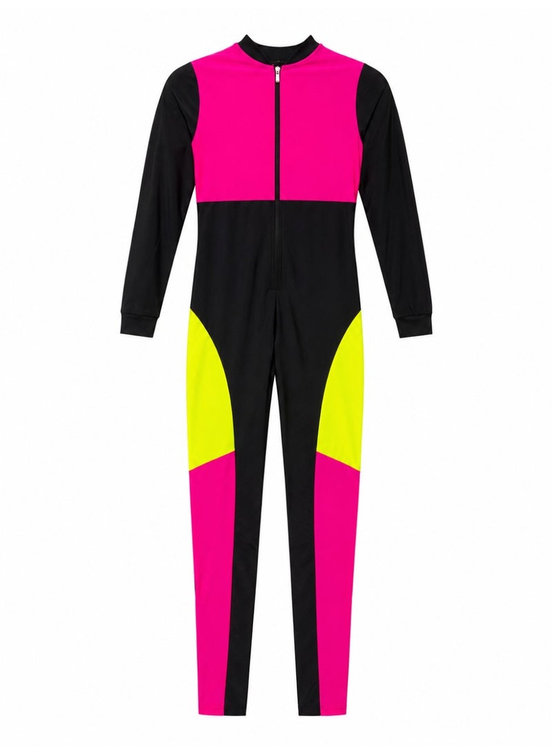 Featherland Women’s One-Piece Full-Coverage Swimsuit with Long Sleeves, Full-Length Legs, Colour-Block Design and Front Zipper - Image 1