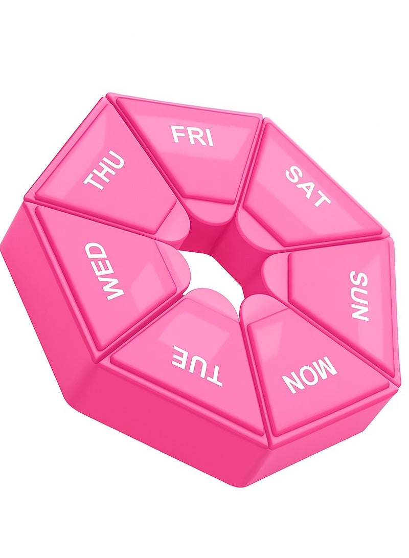Organizer 7-Day Portable Pill Organizer PINK - Waterproof, Moisture-Proof Medicine Case With Large Capacity For Vitamins, Fish Oil & Supplements - Travel-Friendly Storage Box