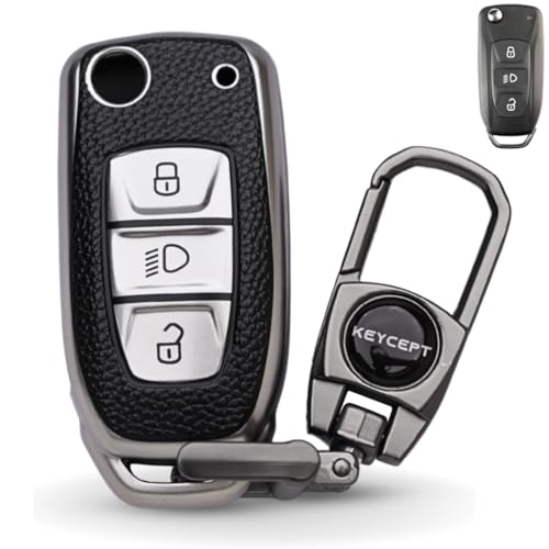 Keycept TPU Leather Key Cover for Tata Nexon | Curvv | Altroz | Harrier | Punch | EV | Safari and Facelift 3 Button flip Key. - Image 1