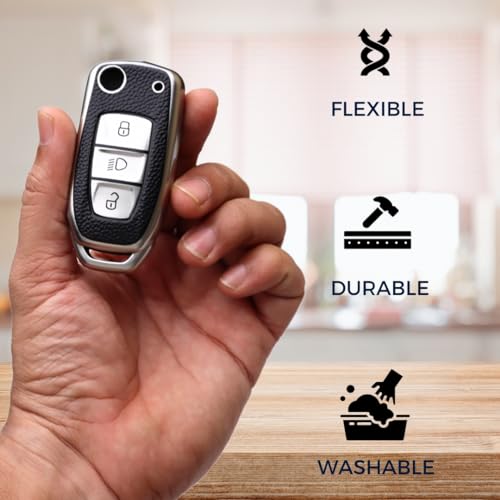 Keycept TPU Leather Key Cover for Tata Nexon | Curvv | Altroz | Harrier | Punch | EV | Safari and Facelift 3 Button flip Key. - Image 5