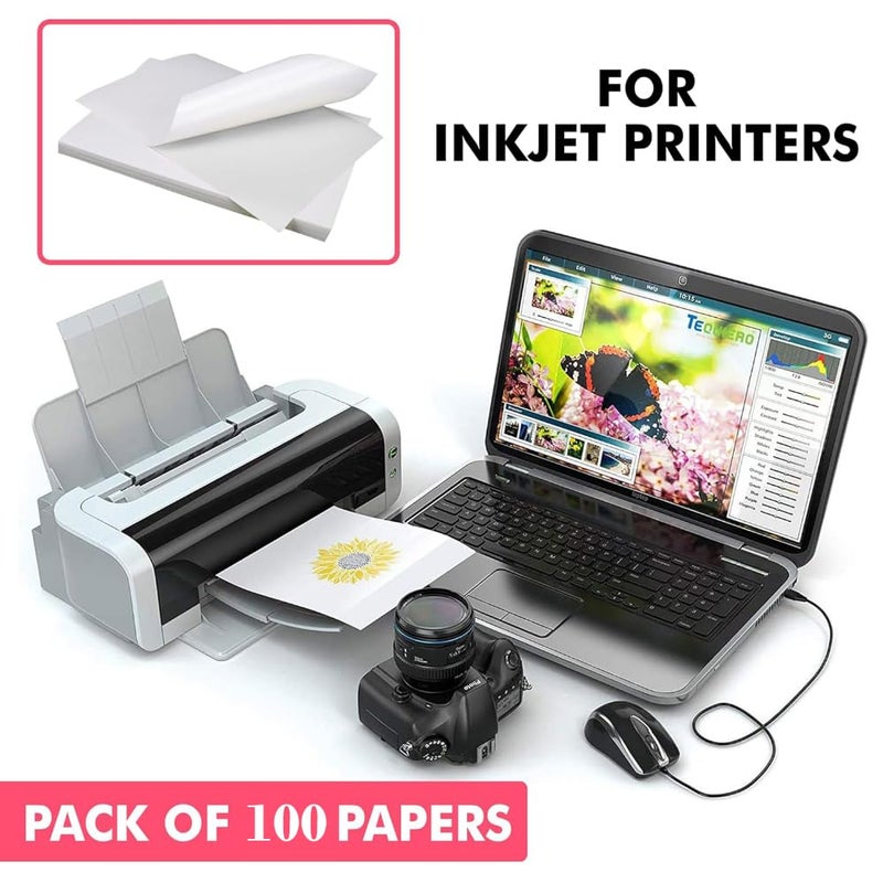 RPLUS STORES Glossy Sticker Paper A4 Size Self Adhesive Photo Paper 120 GSM Compatible for Inkjet Printer Instant Drying Sticker Printing Label for Art DIY Label Printing Multipurpose Uses (100) - Image 4