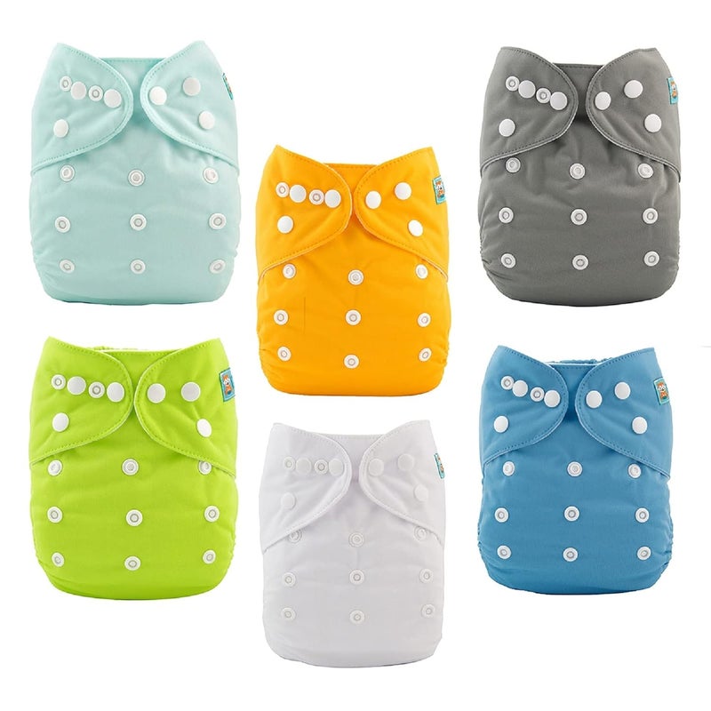 ALVABABY Unisex Double Rrows Of Snaps 6Pcs Pack Fitted Pocket Washable Adjustable Cloth Diaper With 2 Inserts Each (Netural Color)6Bm98 - Image 1