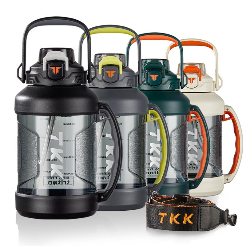 TKK Half Gallon Water Jug Sport Bottle with Straw 2 in 1 Lid Dishwasher Safe BPA Free Leakproof Large Capacity Tritan Plastic Bottle 1/2 Gallon 64oz Water Bottle for Gym Travel Camping Outdoor, Black - Image 1