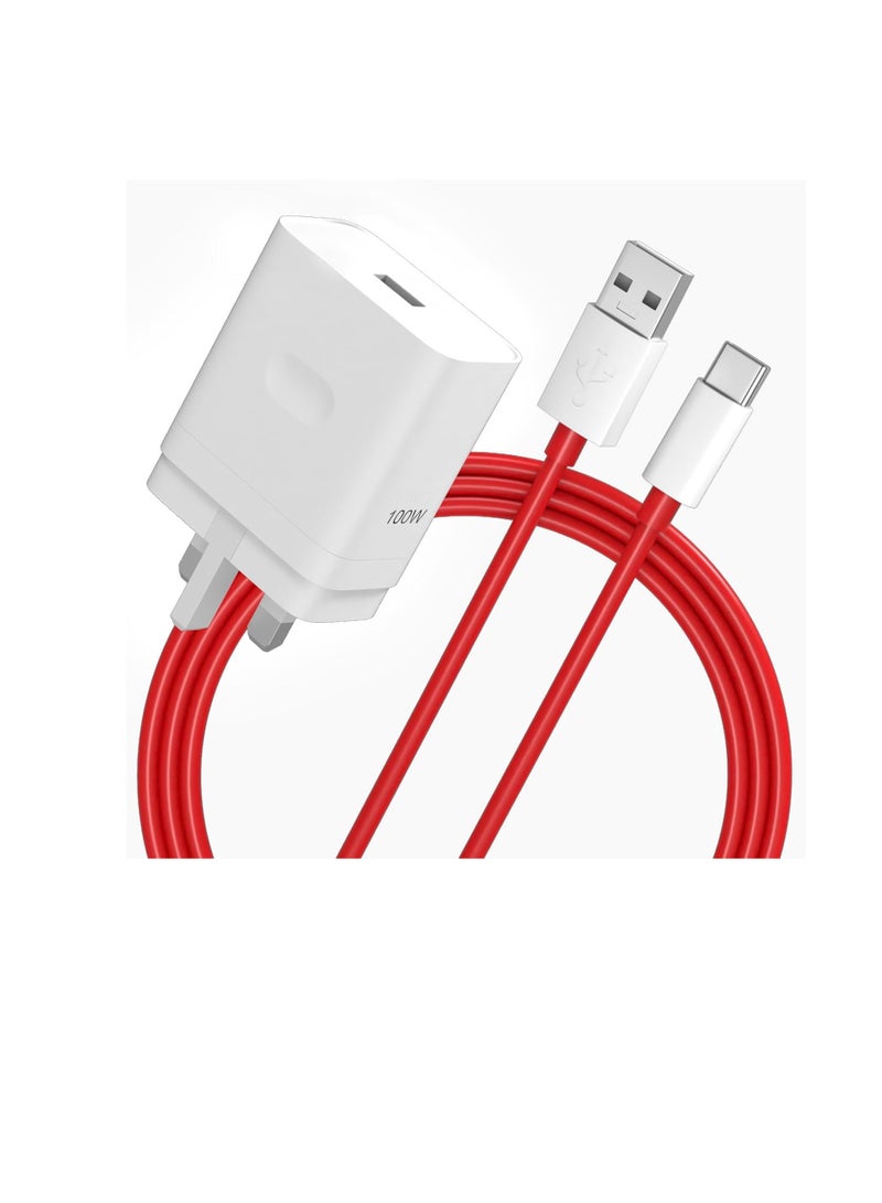 100W Supervooc Charger Compatible with Oneplus Ace 13 Nord 3 5G/14/13/12/12R/11/11Pro/9RT/9/9R/8T, Fast Charger Adapter with 3.3ft USB A to C Cable( Not Official Charger/Cable) - Image 1