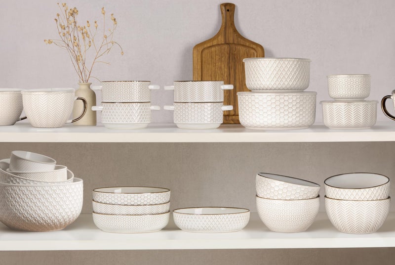 KooK Ceramic Mixing Bowls, Nesting Set of 4, Embossed Kitchen Dishware, Prep, Serving, Gift, Microwave and Dishwasher Safe, 20/44/98/145 oz, Narbonne Collection (Ivory) - Image 5