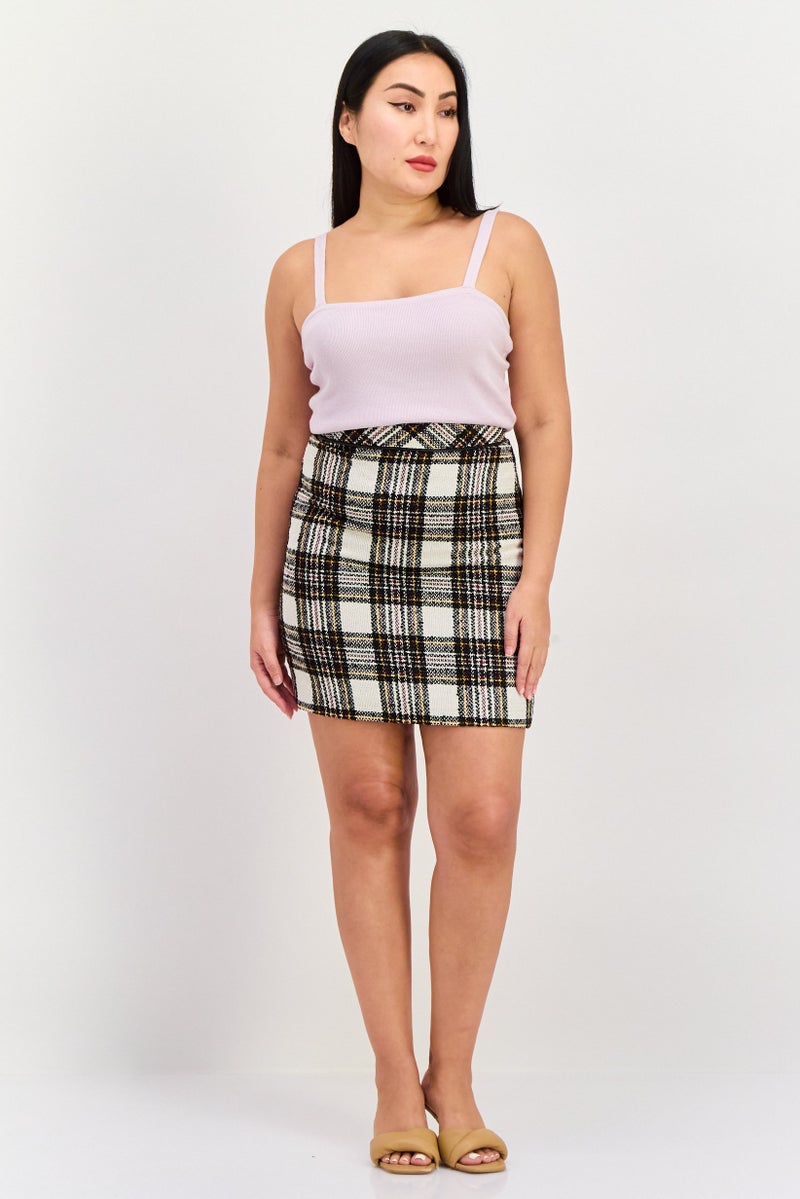 ESPRIT Women Plaid Mini Skirt, Off White - Image 2