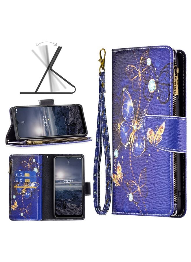 HuHa Case Cover For For Nokia G21 / G11 Colored Drawing Pattern Zipper Leather Phone Case(Purple Butterfly) 